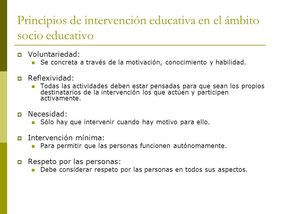 Principios de intervención educativa en el ámbito socio educativo
