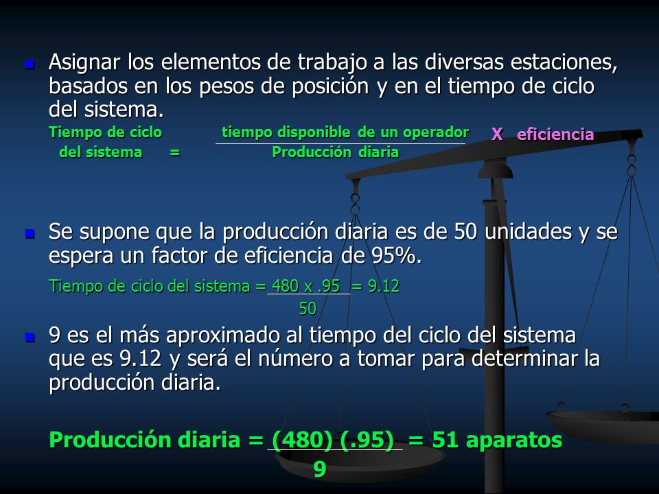 Tiempo de ciclo del sistema = 480 x .95 = 9.12