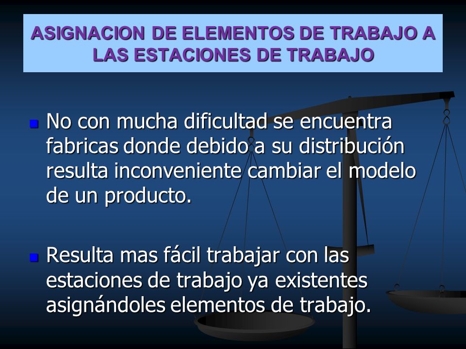 ASIGNACION DE ELEMENTOS DE TRABAJO A LAS ESTACIONES DE TRABAJO