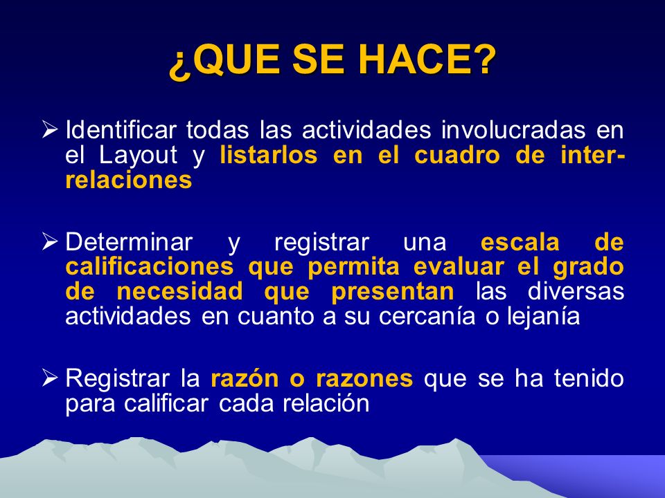 ¿QUE SE HACE Identificar todas las actividades involucradas en el Layout y listarlos en el cuadro de inter-relaciones.