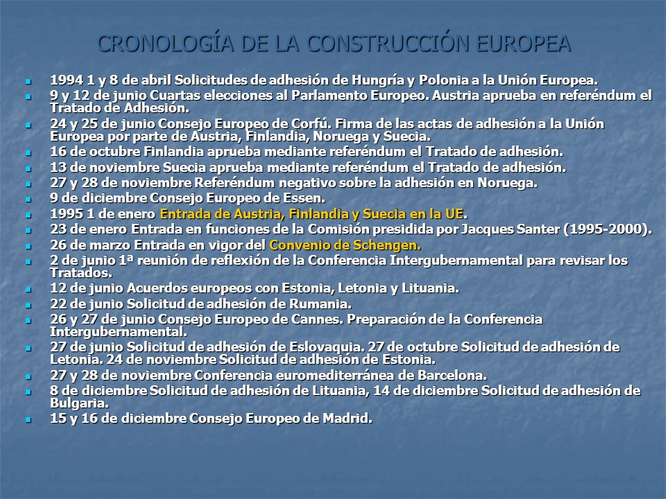 CRONOLOGÍA DE LA CONSTRUCCIÓN EUROPEA