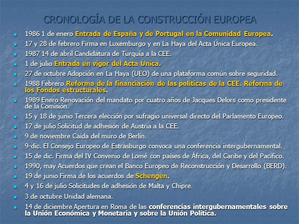 CRONOLOGÍA DE LA CONSTRUCCIÓN EUROPEA