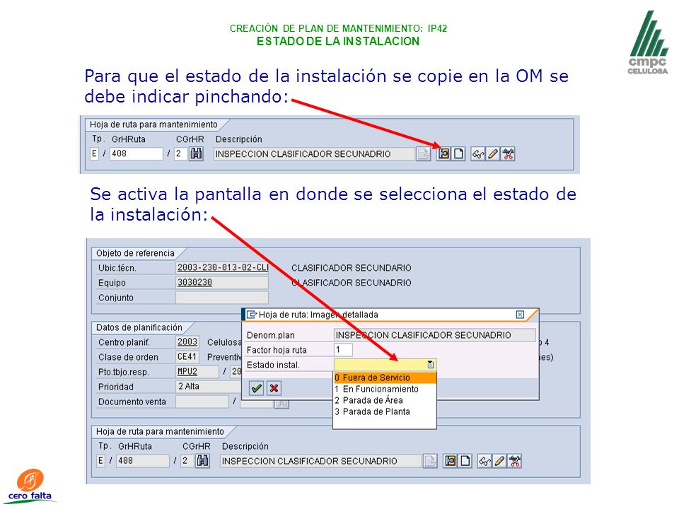 CREACIÓN DE PLAN DE MANTENIMIENTO: IP42 ESTADO DE LA INSTALACION