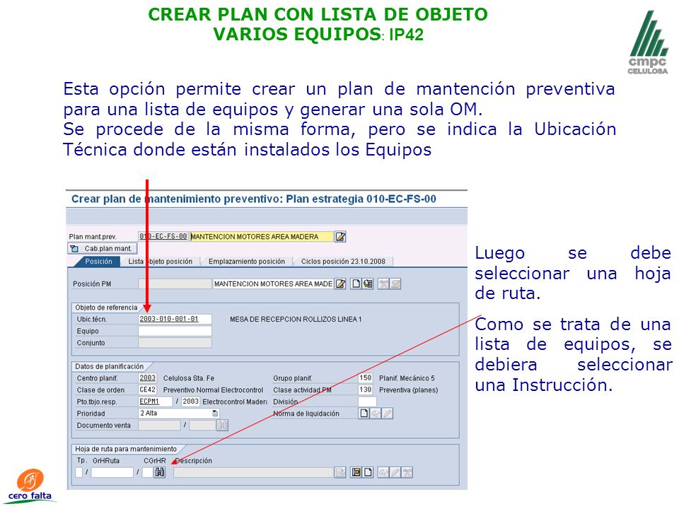 CREAR PLAN CON LISTA DE OBJETO VARIOS EQUIPOS: IP42