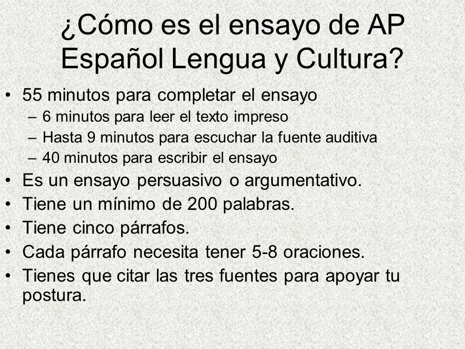 ¿Cómo es el ensayo de AP Español Lengua y Cultura
