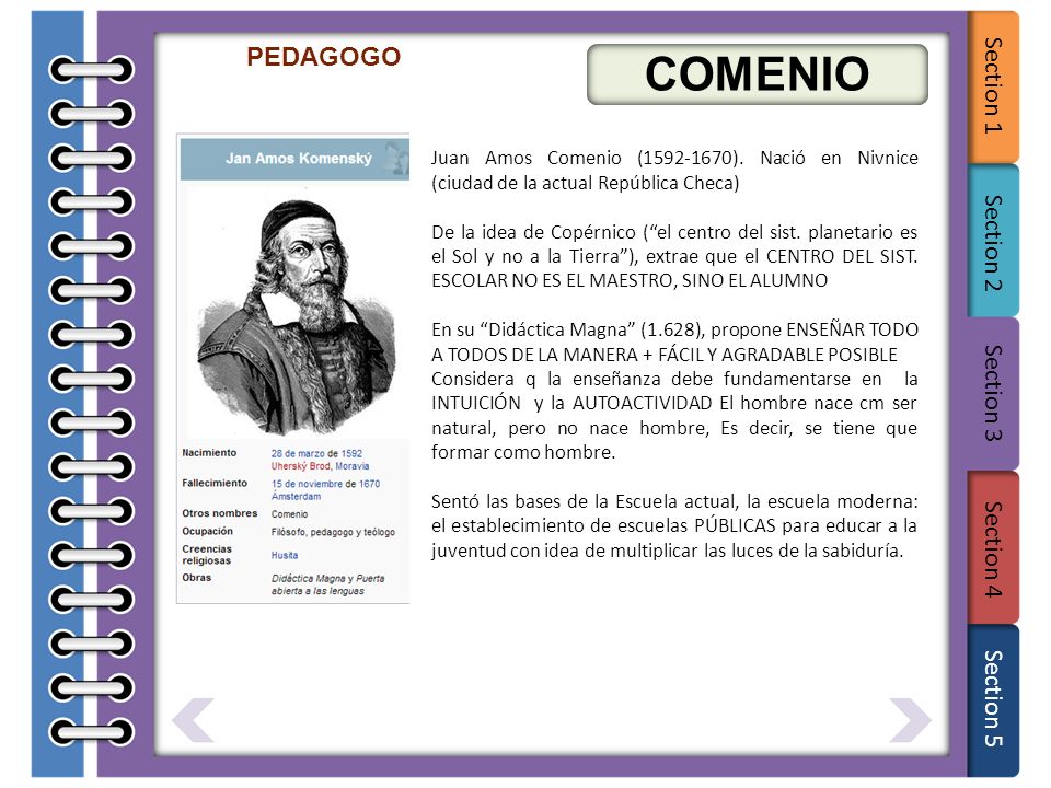 PEDAGOGO COMENIO. Juan Amos Comenio ( ). Nació en Nivnice (ciudad de la actual República Checa)