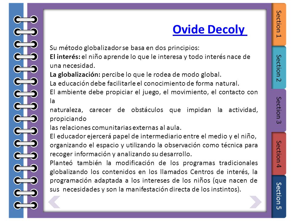 Ovide Decoly Su método globalizador se basa en dos principios: