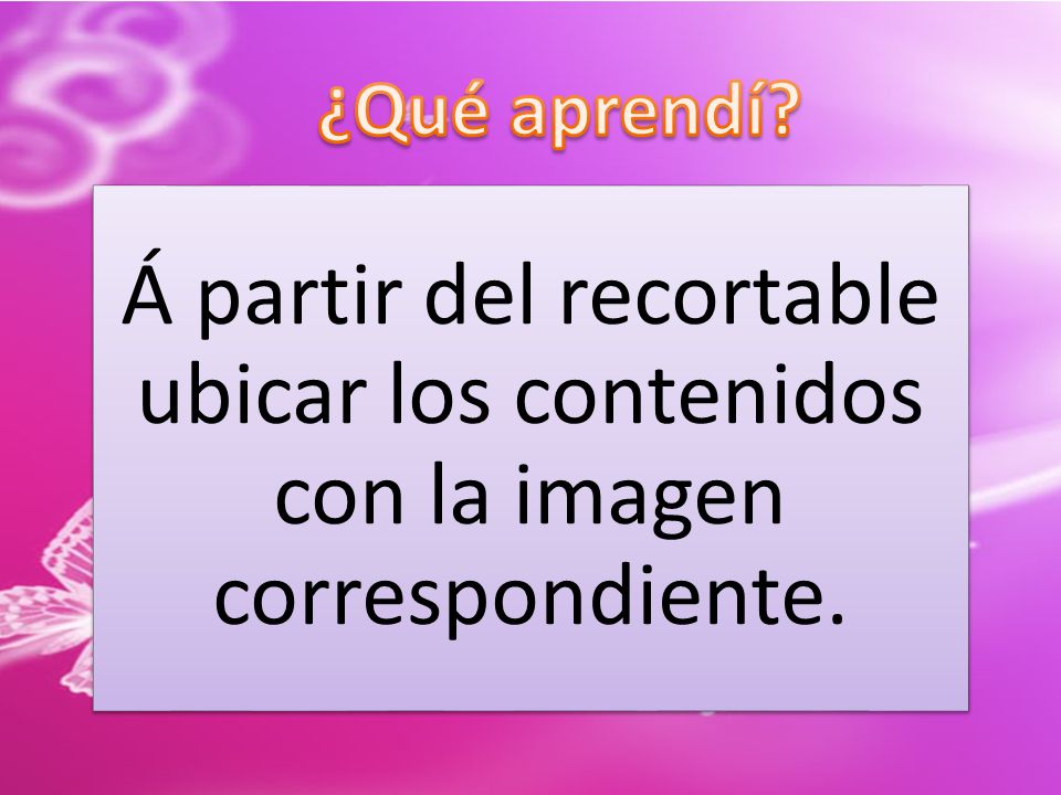 ¿Qué aprendí Á partir del recortable ubicar los contenidos con la imagen correspondiente.