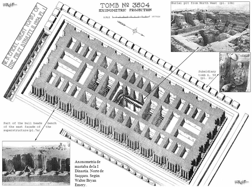 Axonometría de mastaba de la I Dinastía. Norte de Saqqara