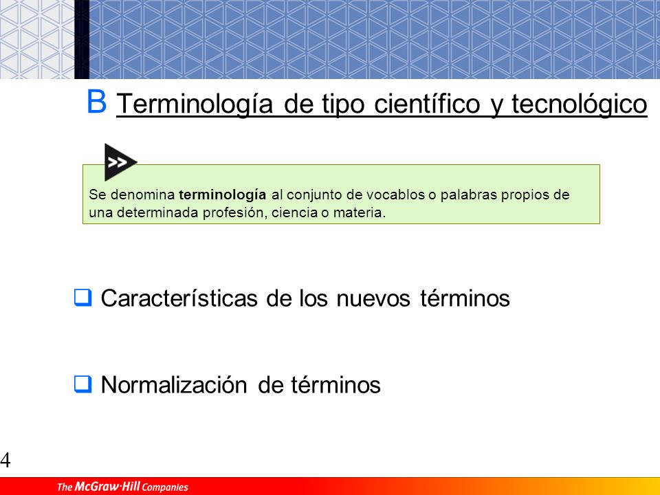 B Terminología de tipo científico y tecnológico