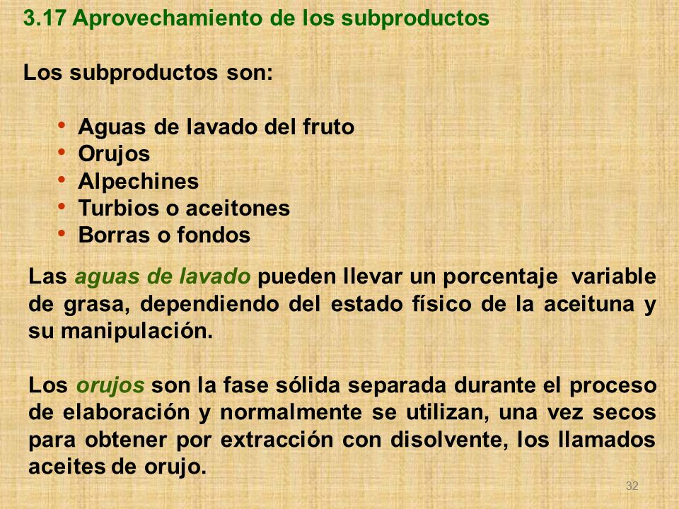 3.17 Aprovechamiento de los subproductos Los subproductos son: