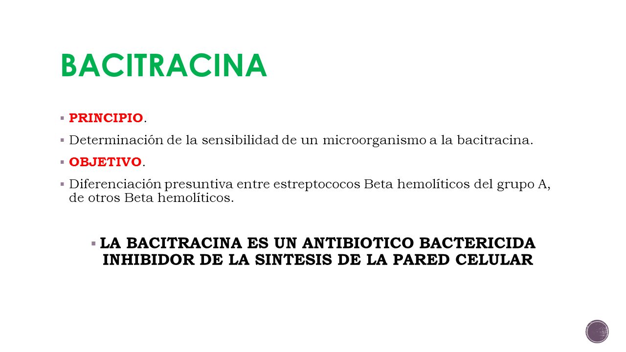 BACITRACINA PRINCIPIO. Determinación de la sensibilidad de un microorganismo a la bacitracina. OBJETIVO.