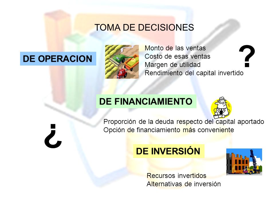 ¿ TOMA DE DECISIONES DE OPERACION DE FINANCIAMIENTO DE INVERSIÓN