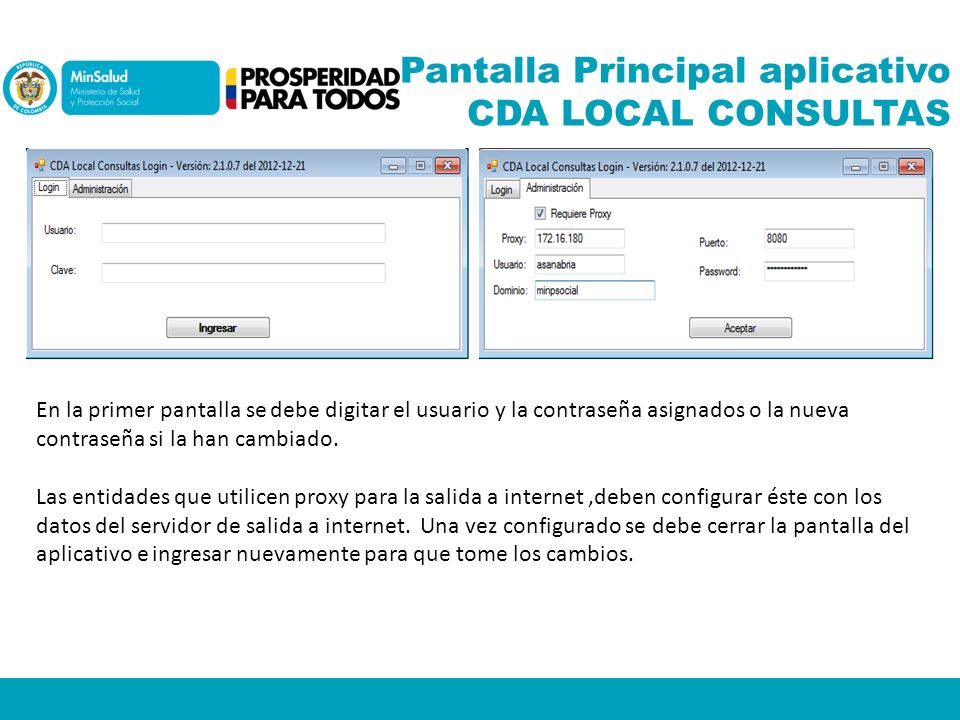 Pantalla Principal aplicativo CDA LOCAL CONSULTAS