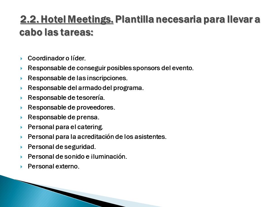 2.2. Hotel Meetings. Plantilla necesaria para llevar a cabo las tareas: