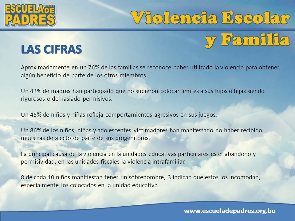 Violencia Escolar y Familia ESCUELA org.bo DE PADRES LAS CIFRAS