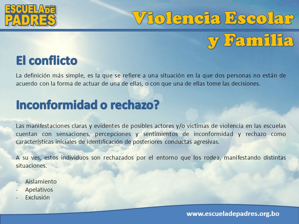 Violencia Escolar y Familia ESCUELA org.bo DE PADRES El conflicto