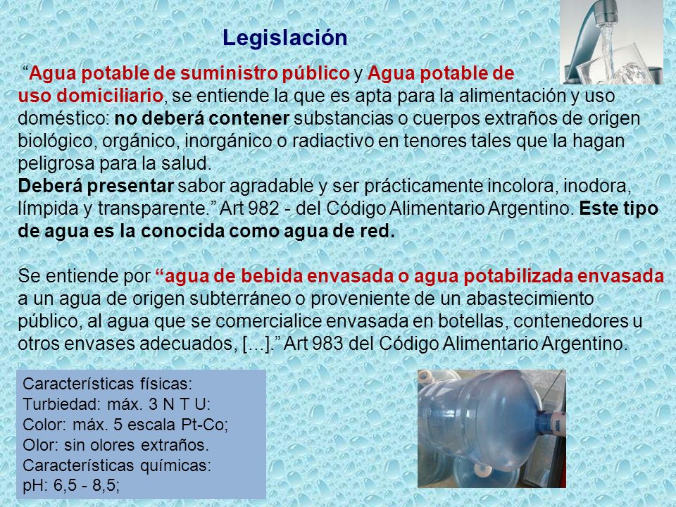 Legislación Agua potable de suministro público y Agua potable de
