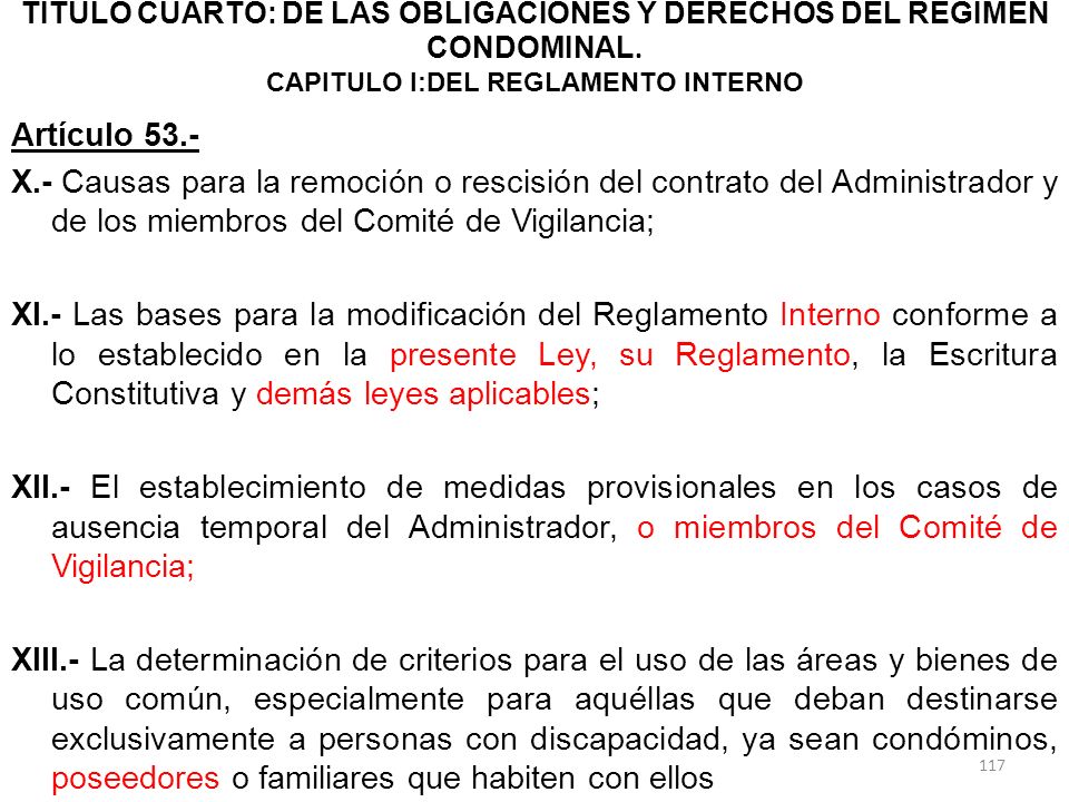 TITULO CUARTO: DE LAS OBLIGACIONES Y DERECHOS DEL RÉGIMEN CONDOMINAL