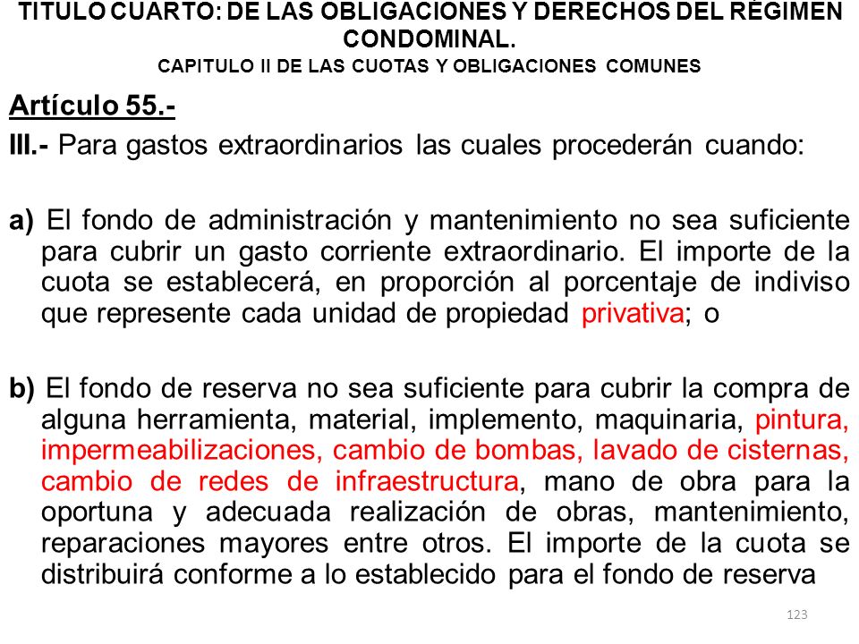 TITULO CUARTO: DE LAS OBLIGACIONES Y DERECHOS DEL RÉGIMEN CONDOMINAL