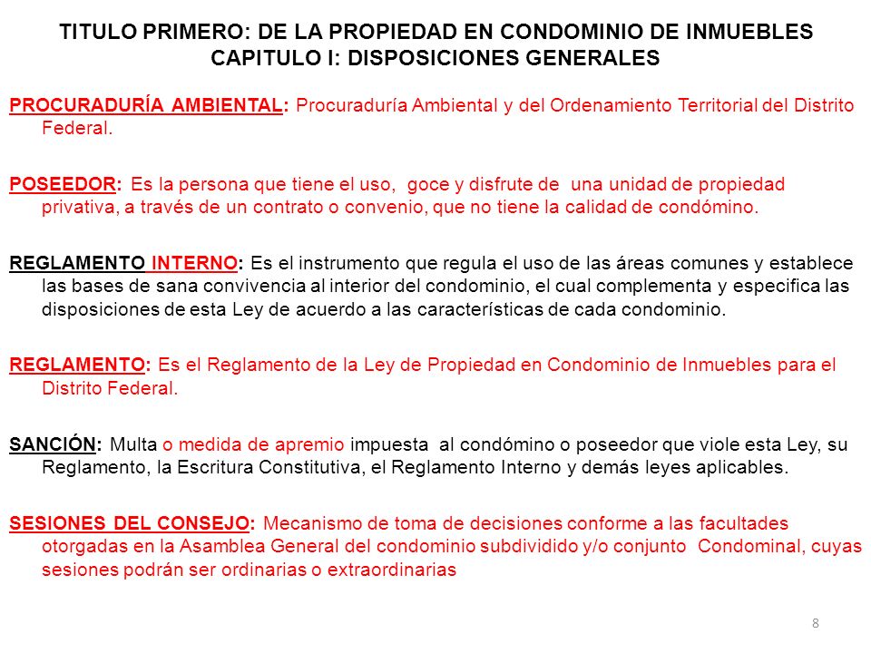 TITULO PRIMERO: DE LA PROPIEDAD EN CONDOMINIO DE INMUEBLES CAPITULO I: DISPOSICIONES GENERALES