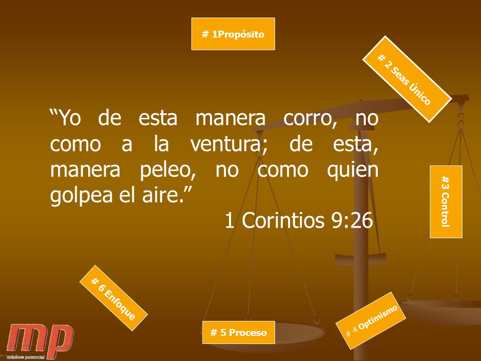 # 1Propósito # 2 Seas Único. Yo de esta manera corro, no como a la ventura; de esta, manera peleo, no como quien golpea el aire.