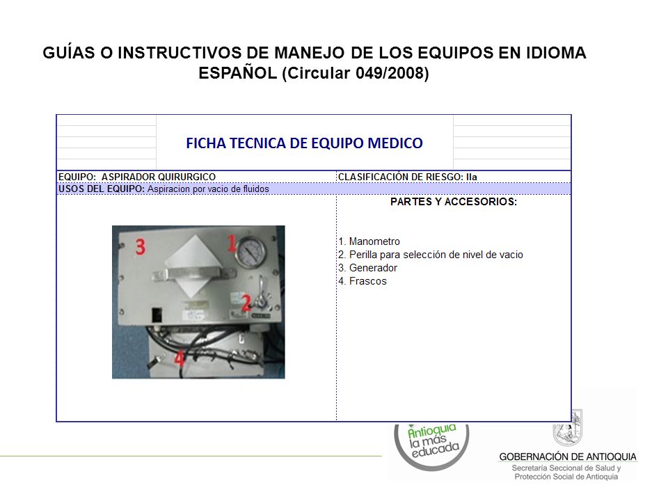 GUÍAS O INSTRUCTIVOS DE MANEJO DE LOS EQUIPOS EN IDIOMA ESPAÑOL (Circular 049/2008)
