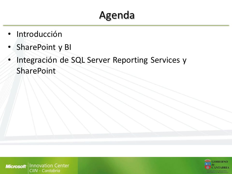 Agenda Introducción SharePoint y BI