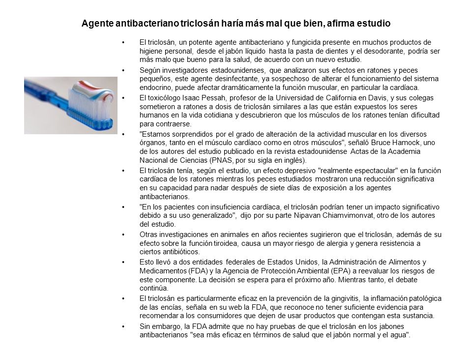 Agente antibacteriano triclosán haría más mal que bien, afirma estudio