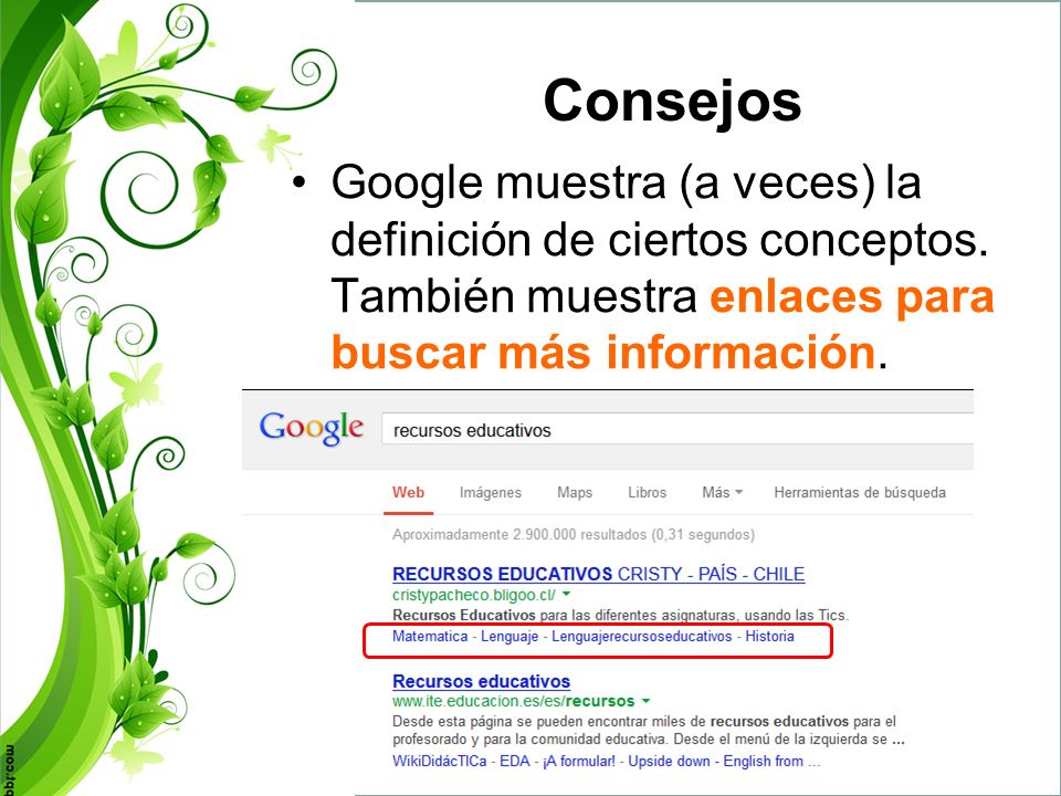 Consejos Google muestra (a veces) la definición de ciertos conceptos.