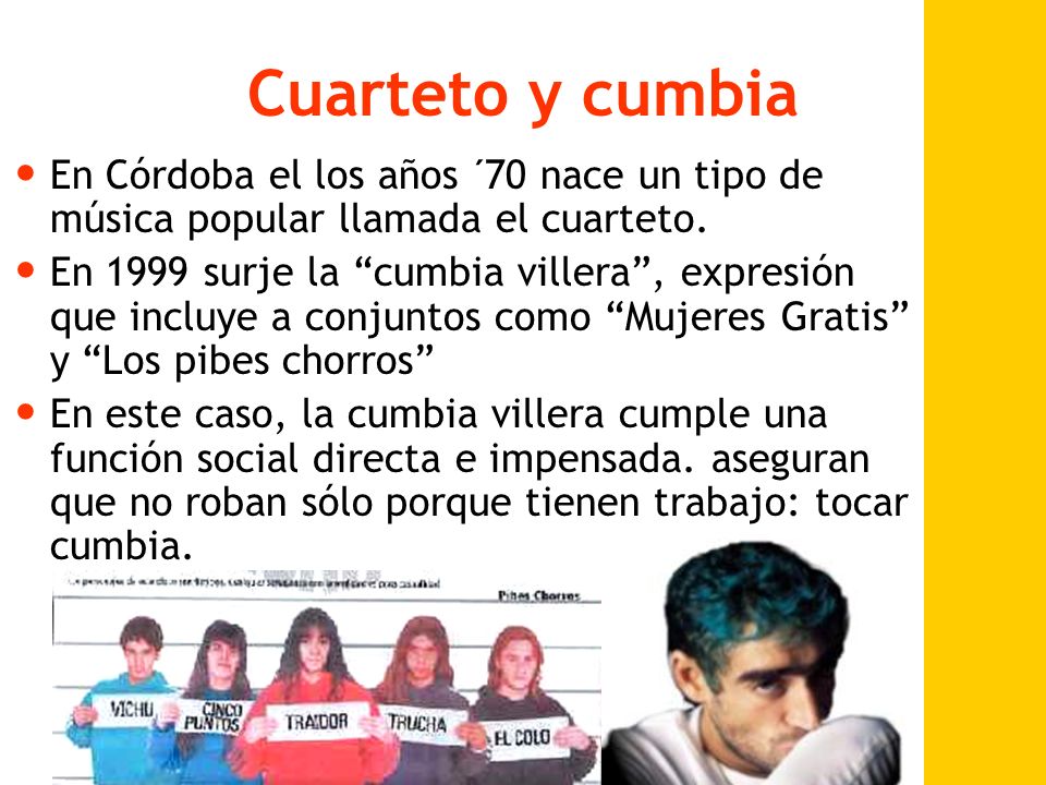 Cuarteto y cumbia En Córdoba el los años ´70 nace un tipo de música popular llamada el cuarteto.