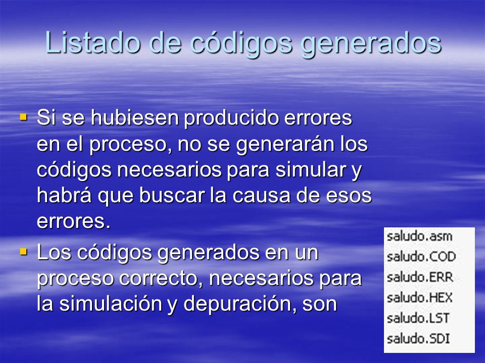 Listado de códigos generados