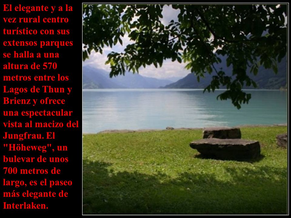 El elegante y a la vez rural centro turístico con sus extensos parques se halla a una altura de 570 metros entre los Lagos de Thun y Brienz y ofrece una espectacular vista al macizo del Jungfrau.