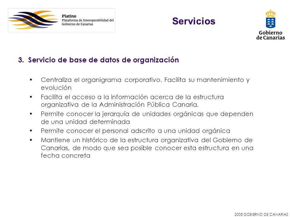 Servicios 3. Servicio de base de datos de organización