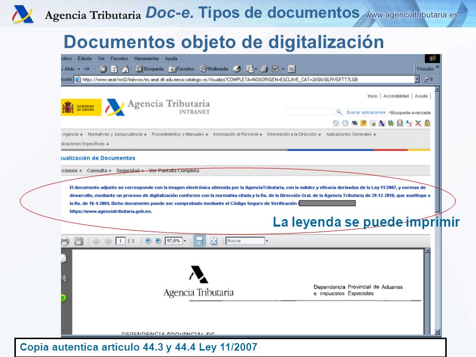 Doc-e. Tipos de documentos Documentos objeto de digitalización