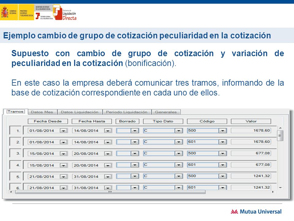 Ejemplo cambio de grupo de cotización peculiaridad en la cotización