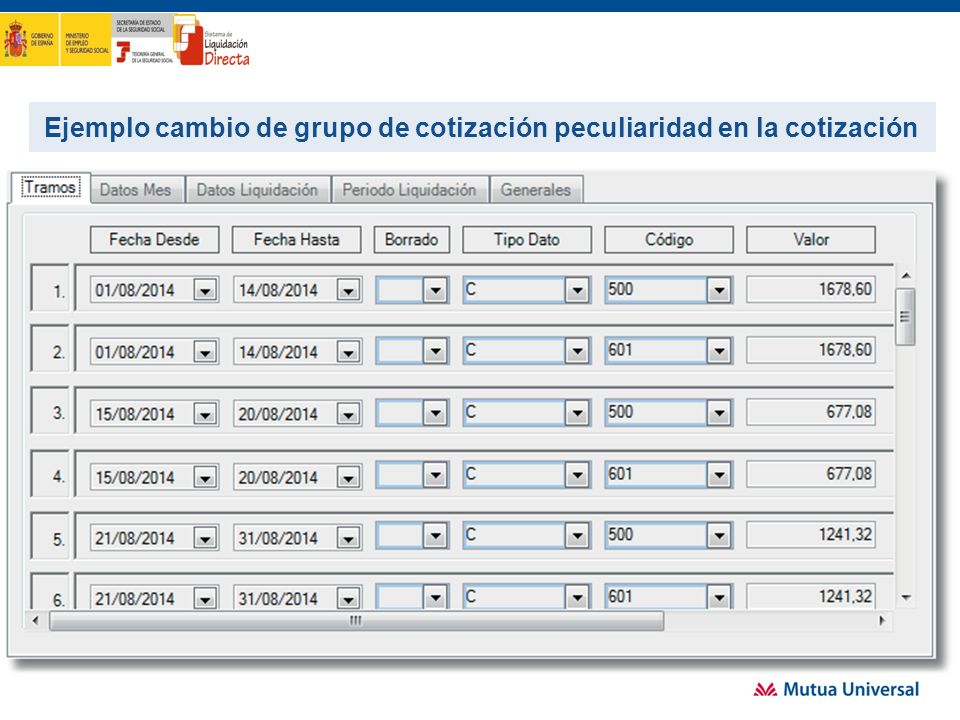 Ejemplo cambio de grupo de cotización peculiaridad en la cotización