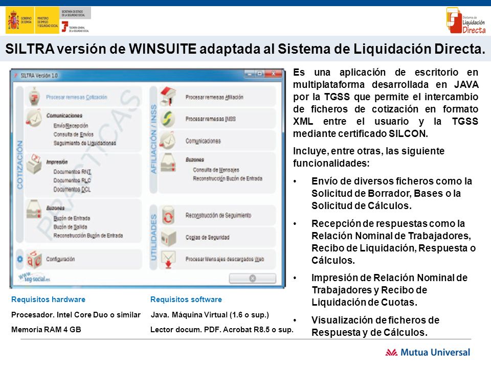 SILTRA versión de WINSUITE adaptada al Sistema de Liquidación Directa.