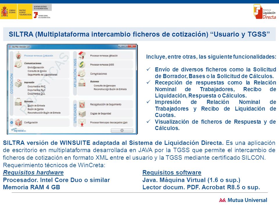 SILTRA (Multiplataforma intercambio ficheros de cotización) Usuario y TGSS
