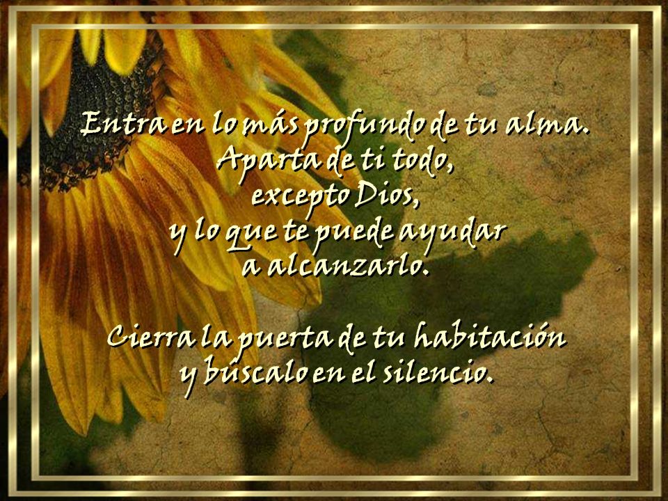 Entra en lo más profundo de tu alma. Aparta de ti todo, excepto Dios,