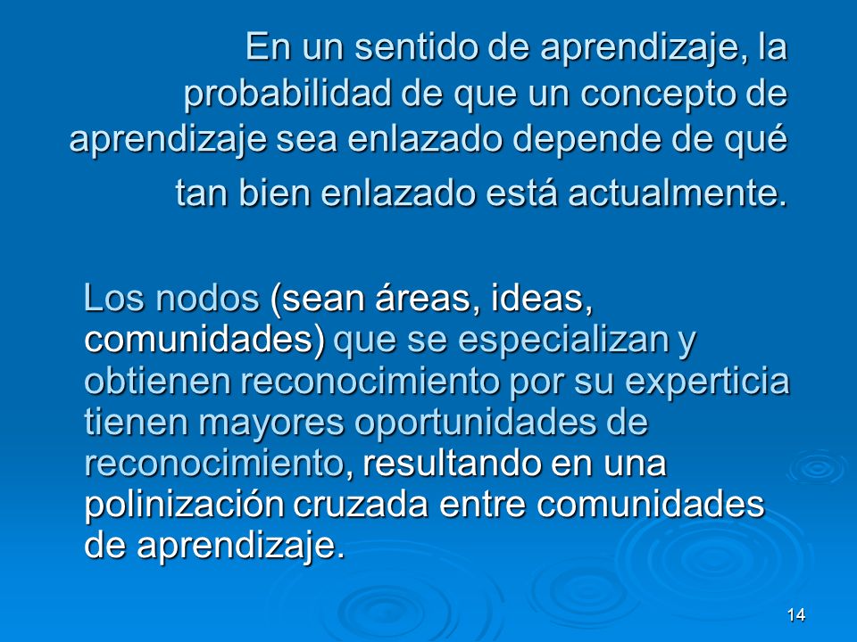 En un sentido de aprendizaje, la probabilidad de que un concepto de aprendizaje sea enlazado depende de qué tan bien enlazado está actualmente.