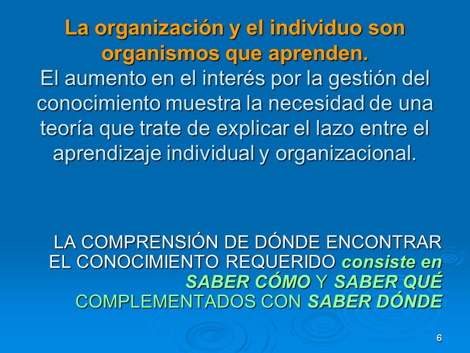 La organización y el individuo son organismos que aprenden