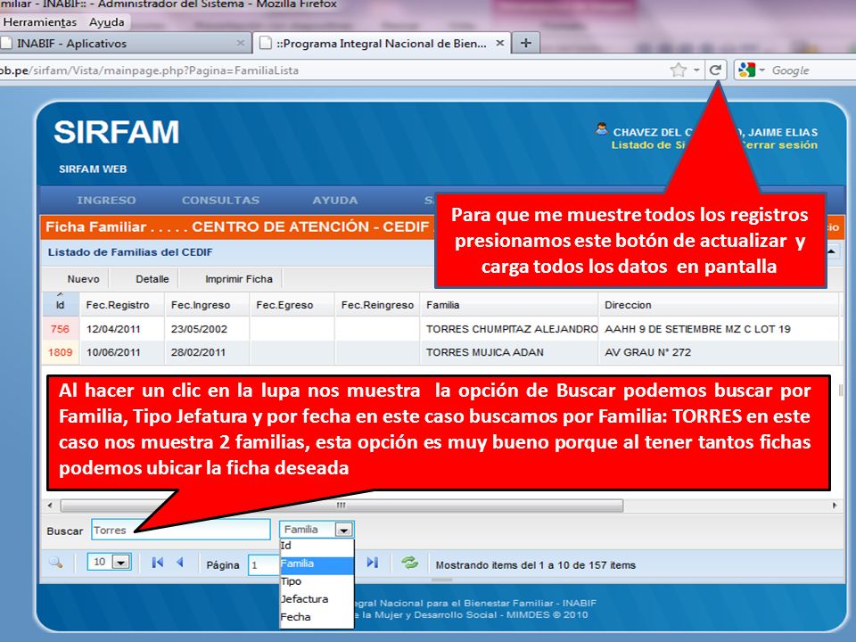 Para que me muestre todos los registros presionamos este botón de actualizar y carga todos los datos en pantalla