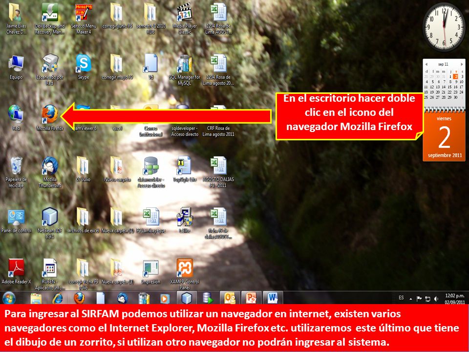 En el escritorio hacer doble clic en el icono del navegador Mozilla Firefox