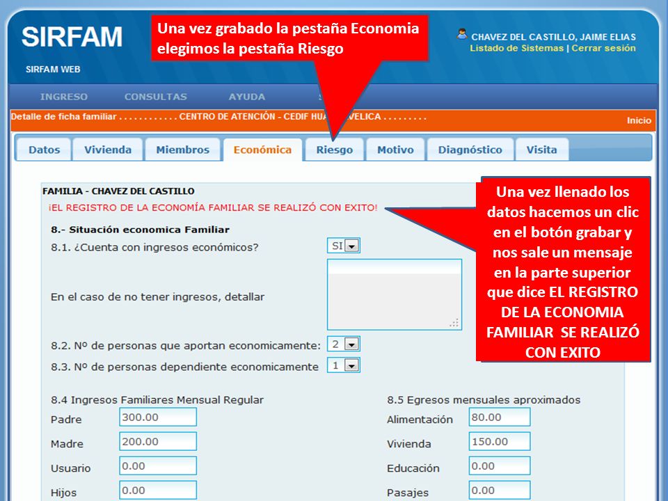 Una vez grabado la pestaña Economia elegimos la pestaña Riesgo