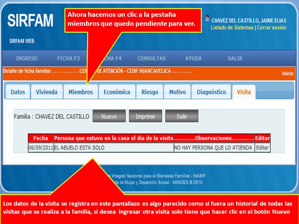 Ahora hacemos un clic a la pestaña miembros que quedo pendiente para ver.
