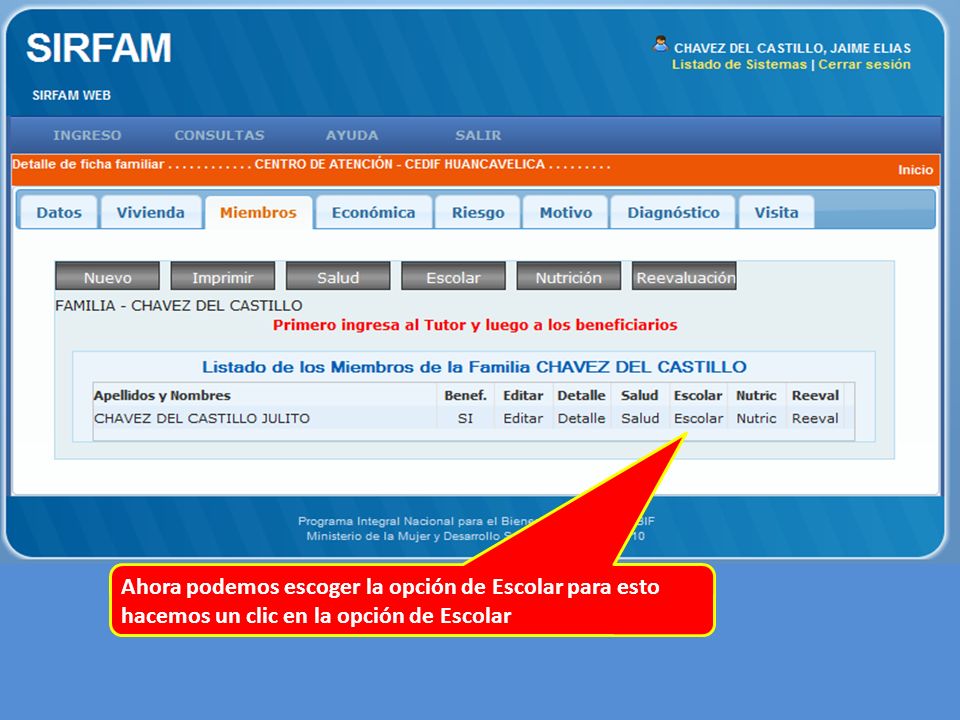 Ahora podemos escoger la opción de Escolar para esto hacemos un clic en la opción de Escolar