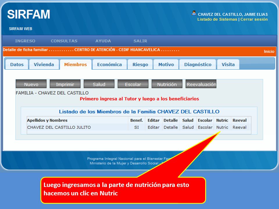 Luego ingresamos a la parte de nutrición para esto hacemos un clic en Nutric
