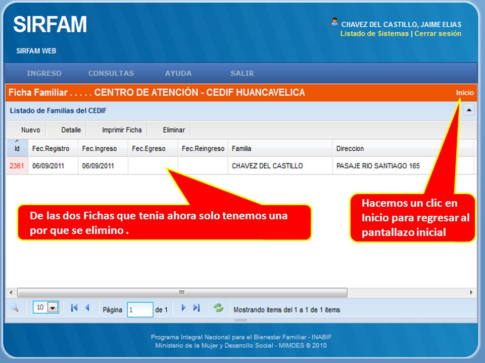 Hacemos un clic en Inicio para regresar al pantallazo inicial