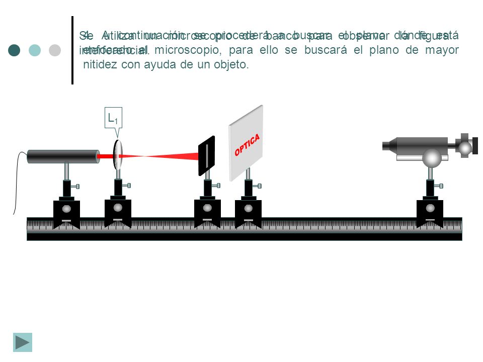 Se utiliza un microscopio de banco para observar la figura interferencial.